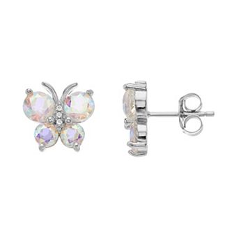 Rosabella Sterling Silver White Topaz Butterfly Post Earrings