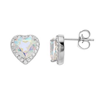 Rosabella Sterling Silver White Topaz & Rainbow Quartz Heart Stud Earrings
