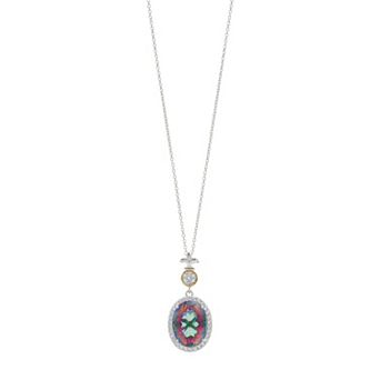 Rosabella Sterling Silver Rainbow Quartz & White Topaz Pendant Necklace