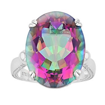 Rosabella Sterling Silver Rainbow Quartz & White Topaz Oval Ring