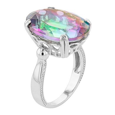 Rosabella Sterling Silver Rainbow Quartz & White Topaz Oval Ring