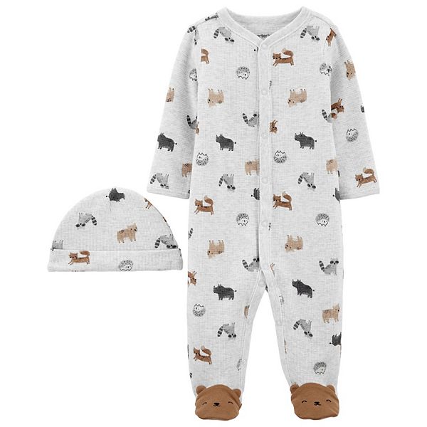 Baby Boy Carter's 2Piece Animal Print SnapUp Sleep & Play & Cap
