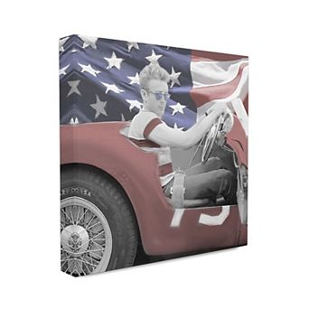 Stupell Industries Flag Car Vintage Hollywood Movie Star Classic Illustration XL Stretched Canvas Wall Art by Jadei Graphics