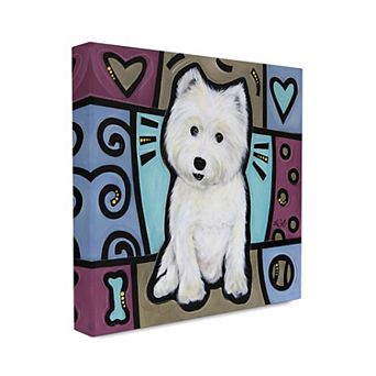 Stupell Industries Purple Blue White Terrier Dog Pet Painting XL Stretched Canvas Wall Art by Eric Waugh