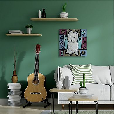 Stupell Industries Purple Blue White Terrier Dog Pet Painting XL Stretched Canvas Wall Art by Eric Waugh
