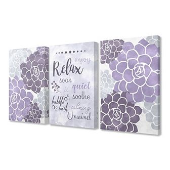 Stupell Home Decor Relax Soak Watercolor Canvas Wall Art 3 pc Set