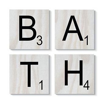 Stupell Industries Bath Scrabble Letters Wood Texture Design 4 pc Canvas Wall Art Set by Daphne Polselli