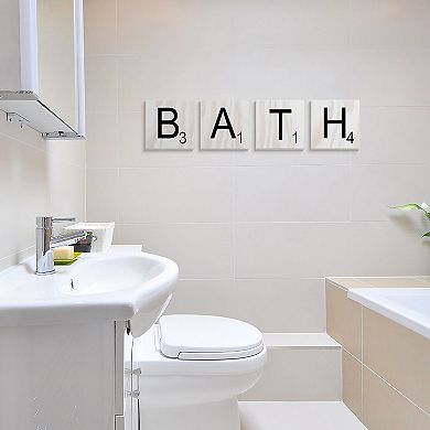 Stupell Industries Bath Scrabble Letters Wood Texture Design 4-piece Canvas Wall Art Set by Daphne Polselli