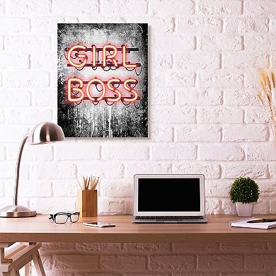 Stupell Home Decor Girl Boss Neon Canvas Wall Art