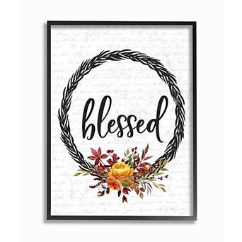 Stupell Home Decor Blessed Wreath Autumn Framed Wall Art