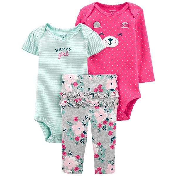 Carter's Baby Girls Little Cardigan, Bodysuit and Pants, 3 Piece Set