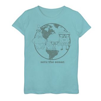 Girls 7-16 SpongeBob SquarePants Group Save The Ocean Earth Day Text Graphic Tee