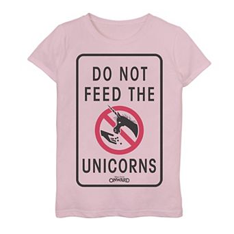 Disney / Pixar's Onward Girls 7-16 Do Not Feed The Unicorns Sign Graphic Tee