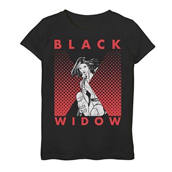 Girls 7-16 Marvel Black Widow Halftone Portrait Logo Graphic Tee
