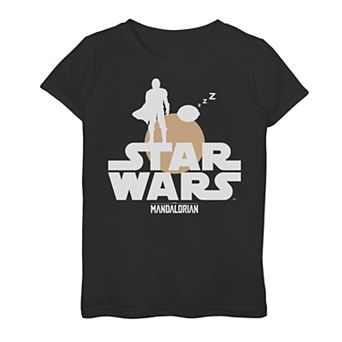 Girls 7-16 Star Wars The Mandalorian The Child aka Baby Yoda Sunset Silhouette Logo Graphic Tee