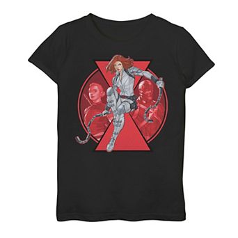 Girls 7-16 Marvel Black Widow Group Shot Team Logo Graphic Tee