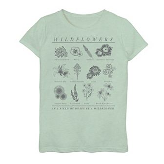 Girls 7-16 Wildflowers In A Field Of Roses Be A Wildflower Sketch Graphic Tee