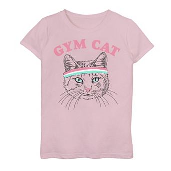 Girls 7-16 Gym Cat Outline With Headband Graphic Tee