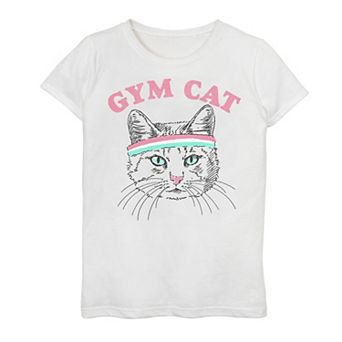 Girls 7-16 Gym Cat Outline With Headband Graphic Tee