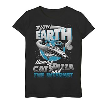 Girls 7-16 Earth Home Of Cats Pizza And The Internet Tee