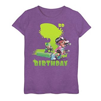 Girls 7-16 Nintendo Splatoon Inkling 3rd Birthday Green Splatter Portrait Graphic Tee