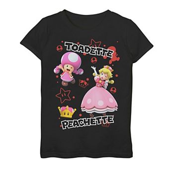 Girls 7-16 Nintendo Super Mario Peachette And Toadette Symbol Collage Portrait Graphic Tee