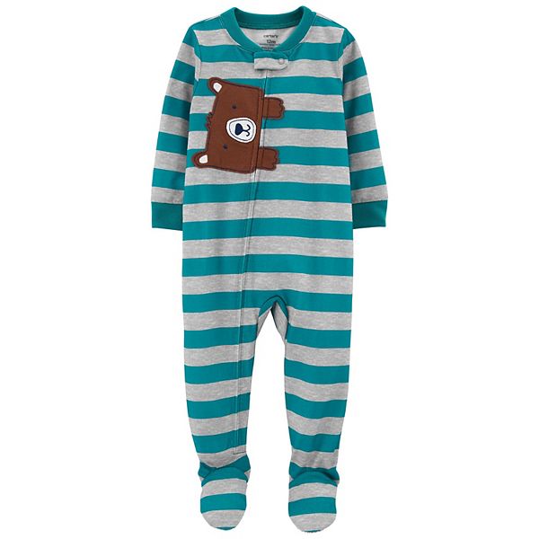 Baby Boy Carter s Bear Stripes Trucks Zip Footed Pajamas