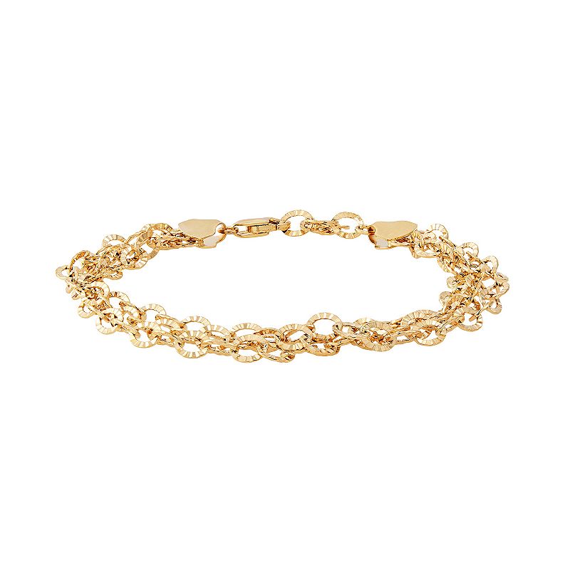 Everlasting Gold 10K Gold Triple Row Picasso Link Chain Bracelet, Womens,
