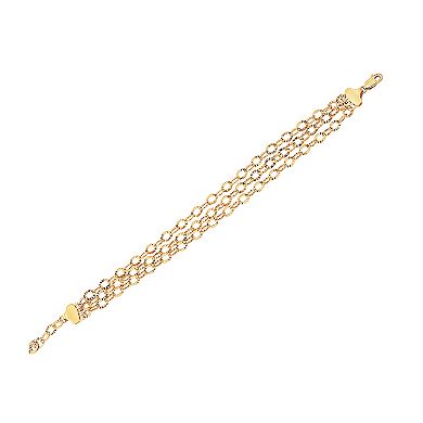 Everlasting Gold 10K Gold Triple Row Picasso Link Chain Bracelet