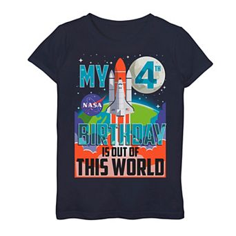 Girls 7-16 NASA My 4th Birthday Is Out Of The World Poster Graphic Tee