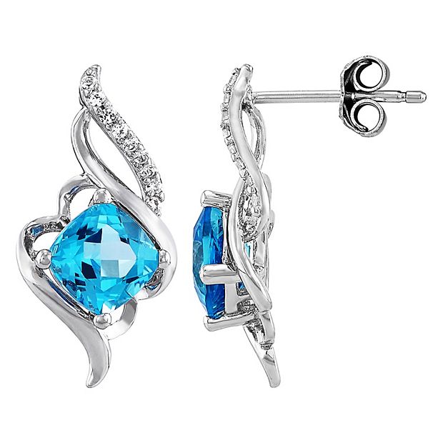 Sterling Silver Swiss Blue Topaz Lab Created White Sapphire Drop