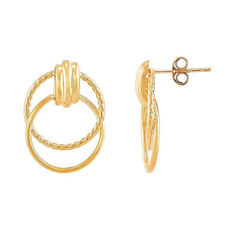 Everlasting Gold 14k Gold Double Circle Drop Earrings, Womens