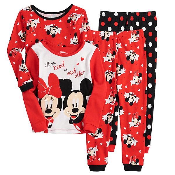 Disney s Mickey Minnie Mouse Toddler Girl 4 Piece Valentine Pajama Set