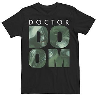 Men's Marvel Doctor Doom Large Stacked Portrait Fill Text Tee