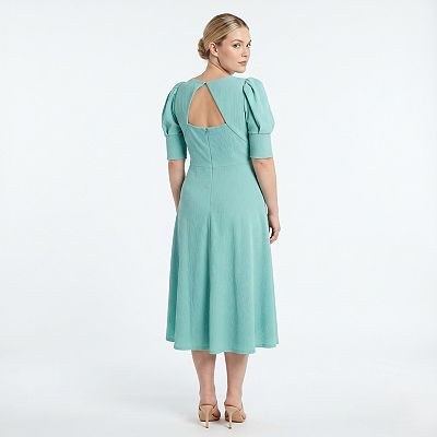 Plus Size Bleecker 126 Textured Knit Fit & Flare Midi Dress, Women's, Size: 14 W, Aqua