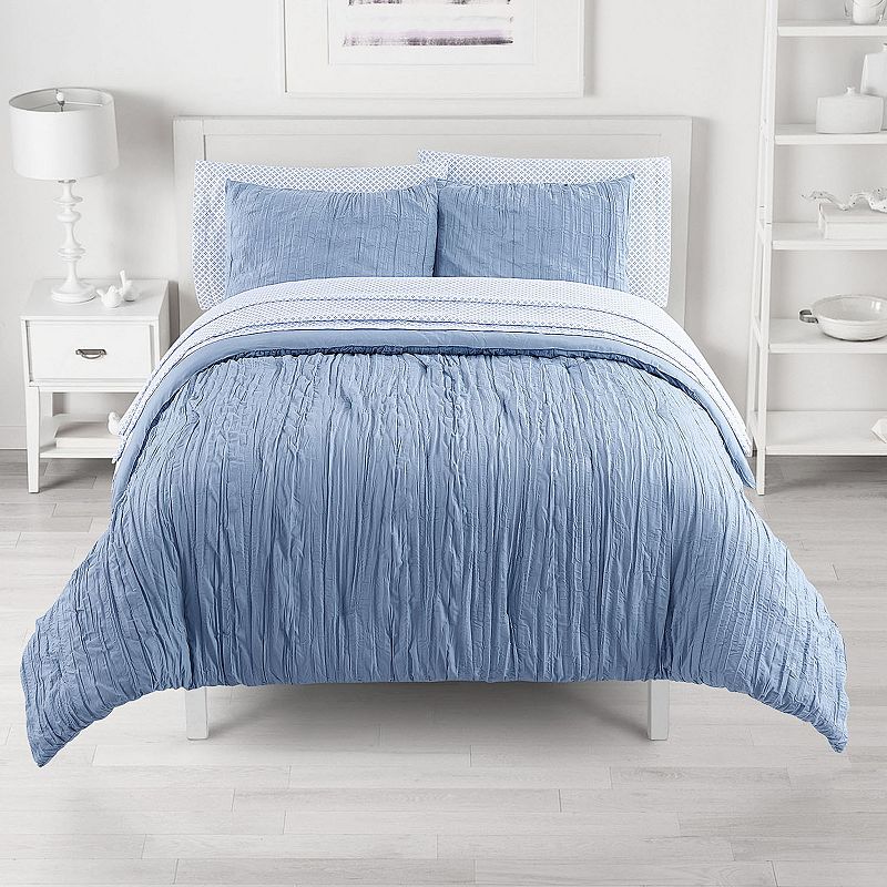 The Big One Crinkle Comforter Set with Sheets, Blue, Full