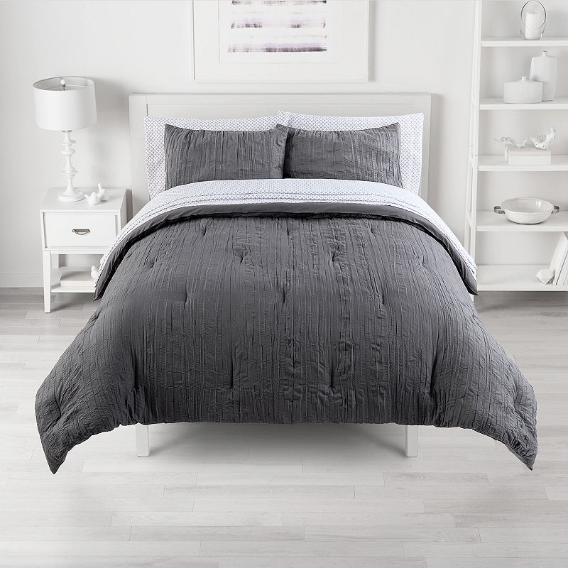 The Big One Crinkle Comforter Set with Sheets, Dark Grey, Twin
