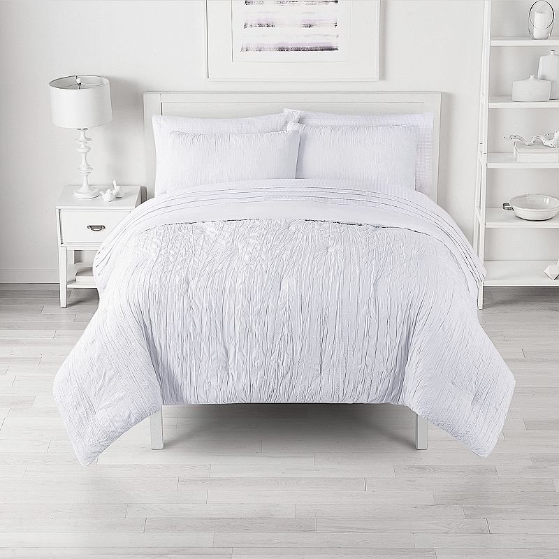 The Big One Crinkle Comforter Set with Sheets, White, Queen