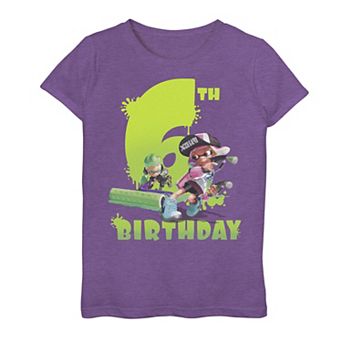 Girls 7-16 Nintendo Splatoon Inkling 6th Birthday Green Splatter Portrait Graphic Tee