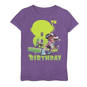 Girls 7-16 Nintendo Splatoon Inkling 8th Birthday Green Splatter Portrait Graphic Tee