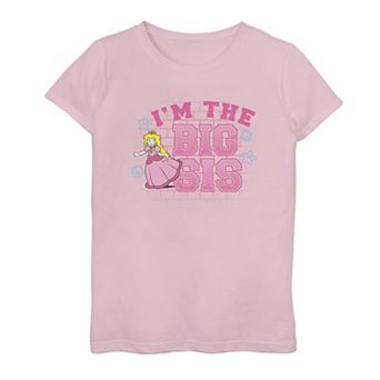 Girls 7-16 Nintendo Super Mario I'm The Big Sis Peach Pink Text Portrait Graphic Tee