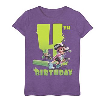 Girls 7-16 Nintendo Splatoon Inkling 4th Birthday Green Splatter Portrait Graphic Tee