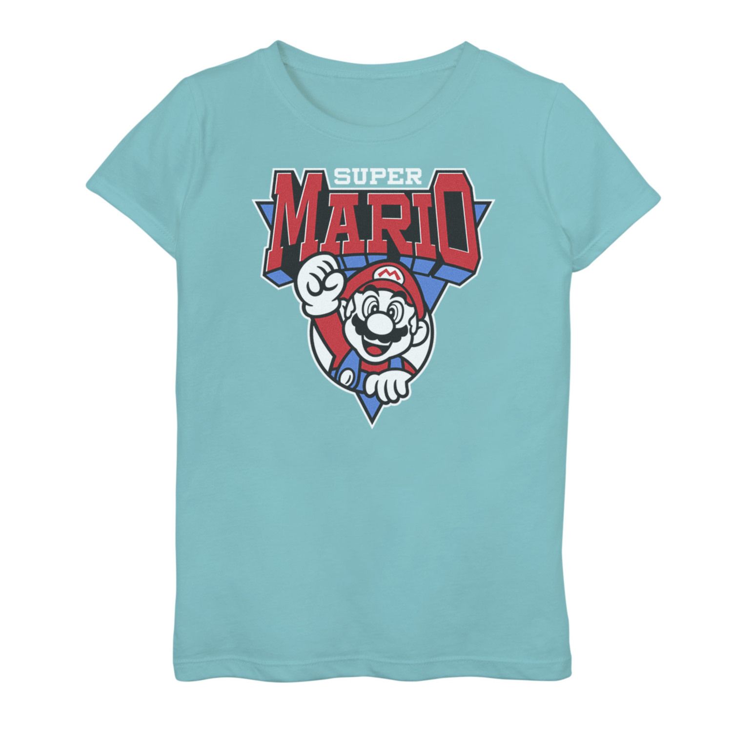 red and blue graphic tee