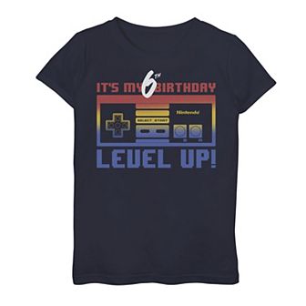 Girls 7-16 Nintendo It's My 6th Birthday Level Up! SNES Controller Graphic Tee
