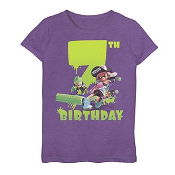 Girls 7-16 Nintendo Splatoon Inkling 7th Birthday Green Splatter Portrait Graphic Tee