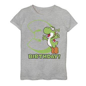 Girls 7-16 Nintendo Super Mario Yoshi 3rd Birthday Action Portrait Graphic Tee