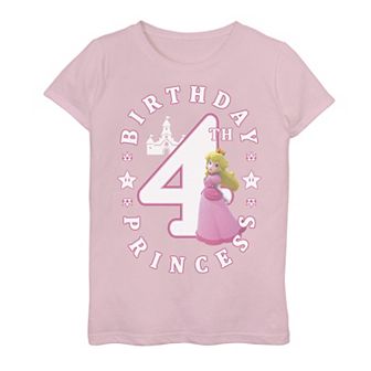 Girls 7-16 Nintendo Super Mario Princess Peach 4th Birthday Princess Portrait Graphic Tee