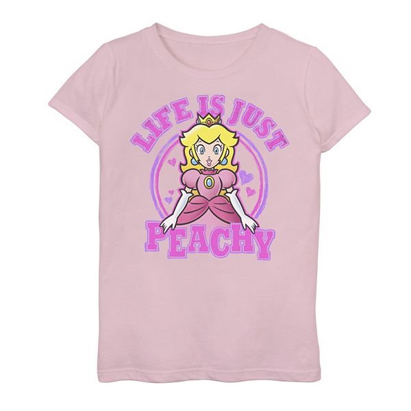 Girls 7-16 Nintendo Super Mario Peach Life Is Just Peachy Hearts Logo ...