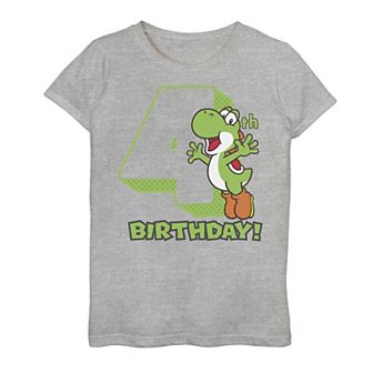 Girls 7-16 Nintendo Super Mario Yoshi 4th Birthday Action Portrait Graphic Tee