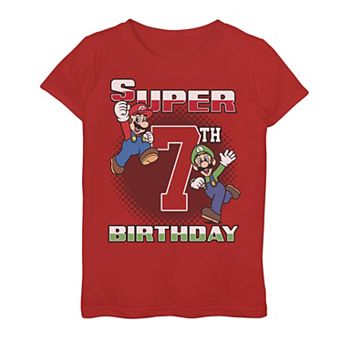 Girls 7-16 Nintendo Super Mario And Luigi Super Birthday 7th Birthday Portrait Graphic Tee